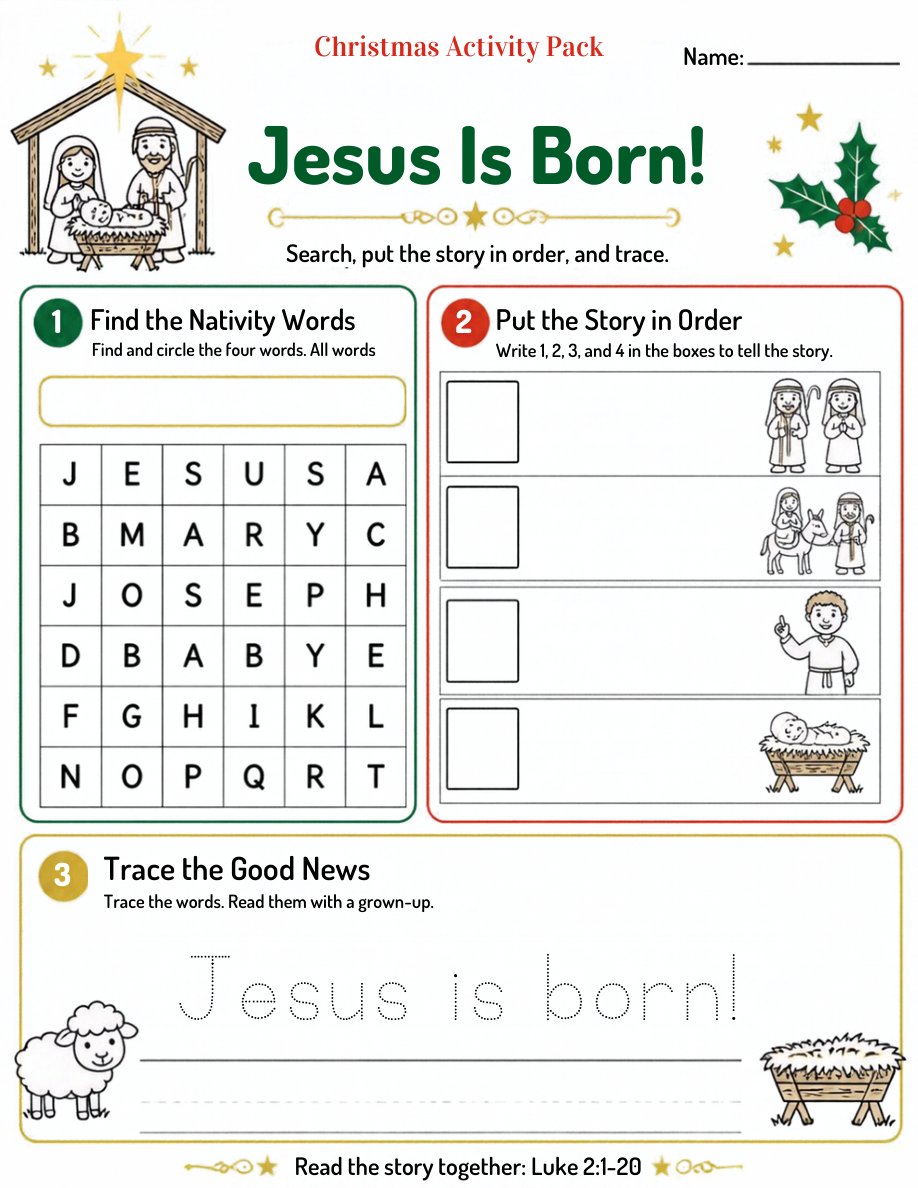 Jesus’ Birth Activity Worksheets cover